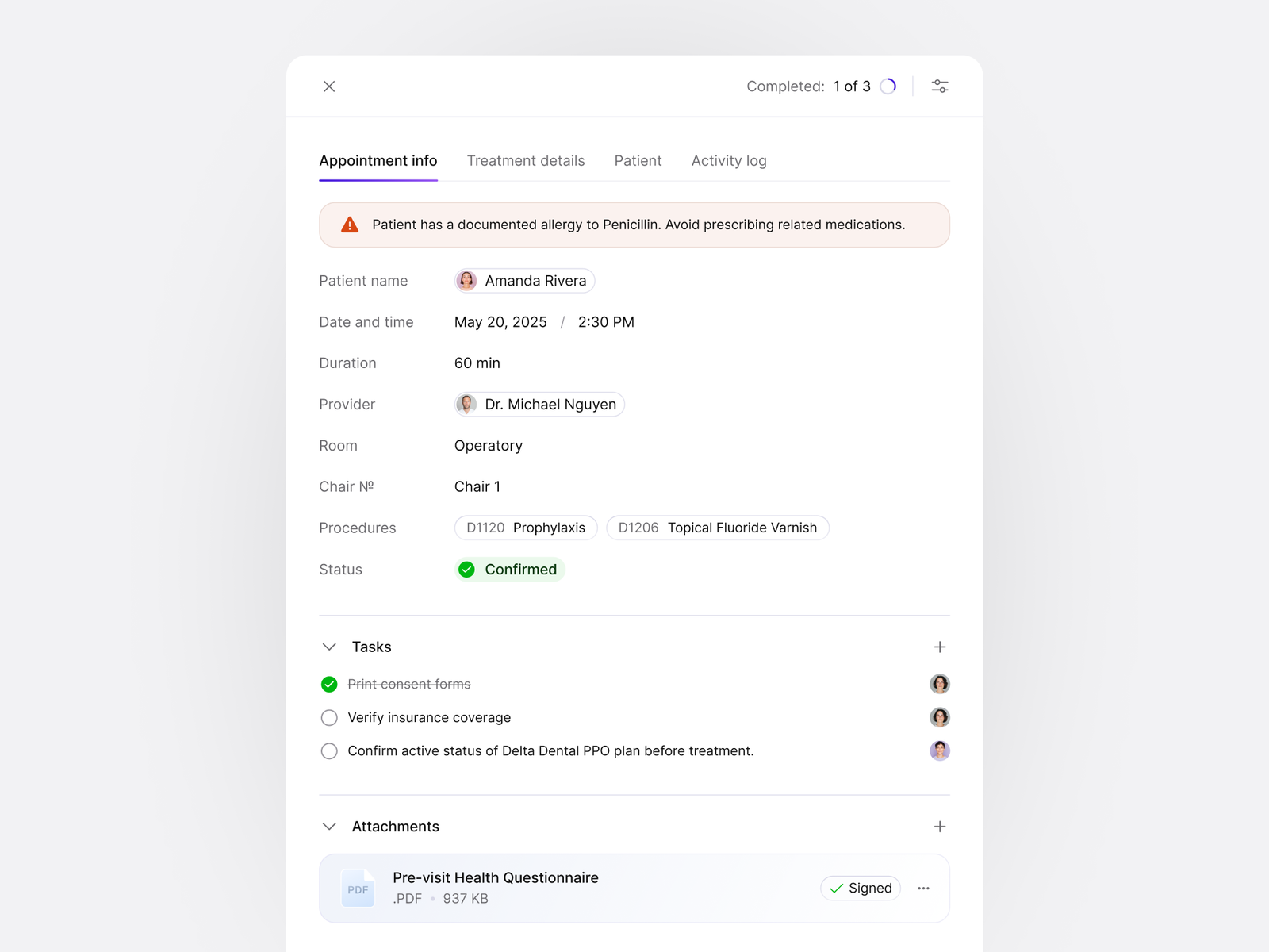 Dental SaaS appointment detail view